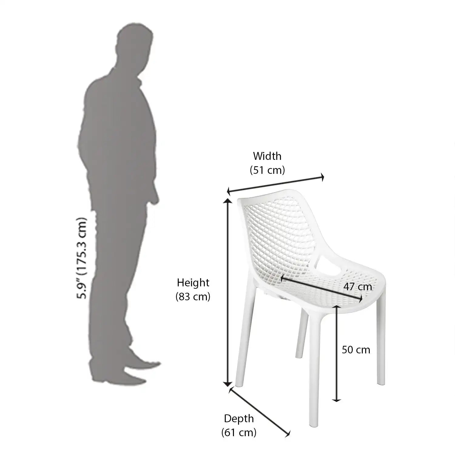 Nilkamal Vento Chair (Milky White) - Size In Centimeter