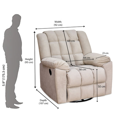 Nilkamal Vivo 1 Seater Fabric Manual Rocker & Swivel Recliner (Beige)