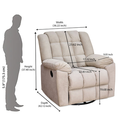 Nilkamal Vivo 1 Seater Fabric Manual Rocker & Swivel Recliner (Beige)