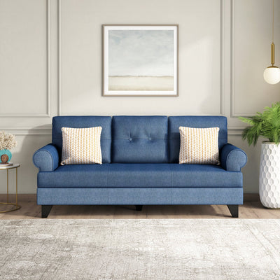 Nilkamal Velma 3 Seater Fabric Sofa with Cushion (Blue)