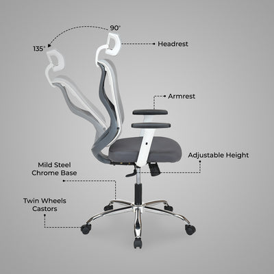 Nilkamal Verona High Back Office Chair (White & Grey)