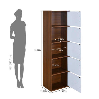 Nilkamal Sear 5 Tier Storage Cabinet (Classic Walnut & White)