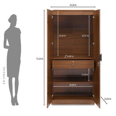 Nilkamal Milford 2 Door Wardrobe (Classic Walnut)