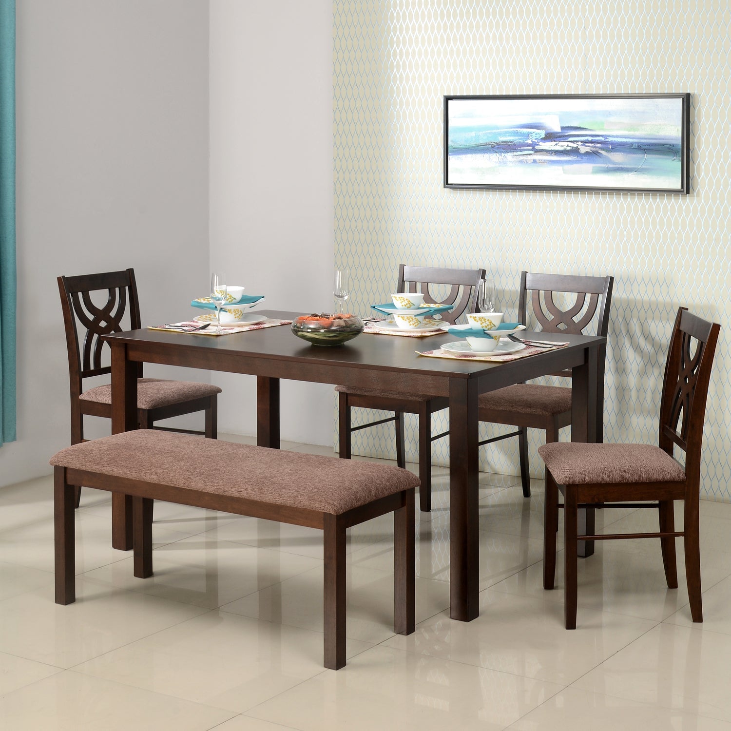 Nilkamal Alice 6 Seater Dining Set With Bench (Antique Cherry)