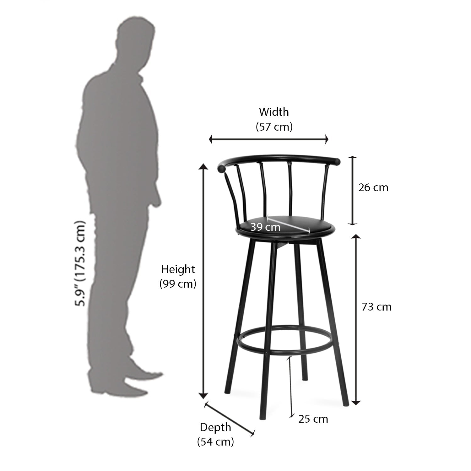 Nilkamal Bayern Rotating Seat Bar Stool (Black)