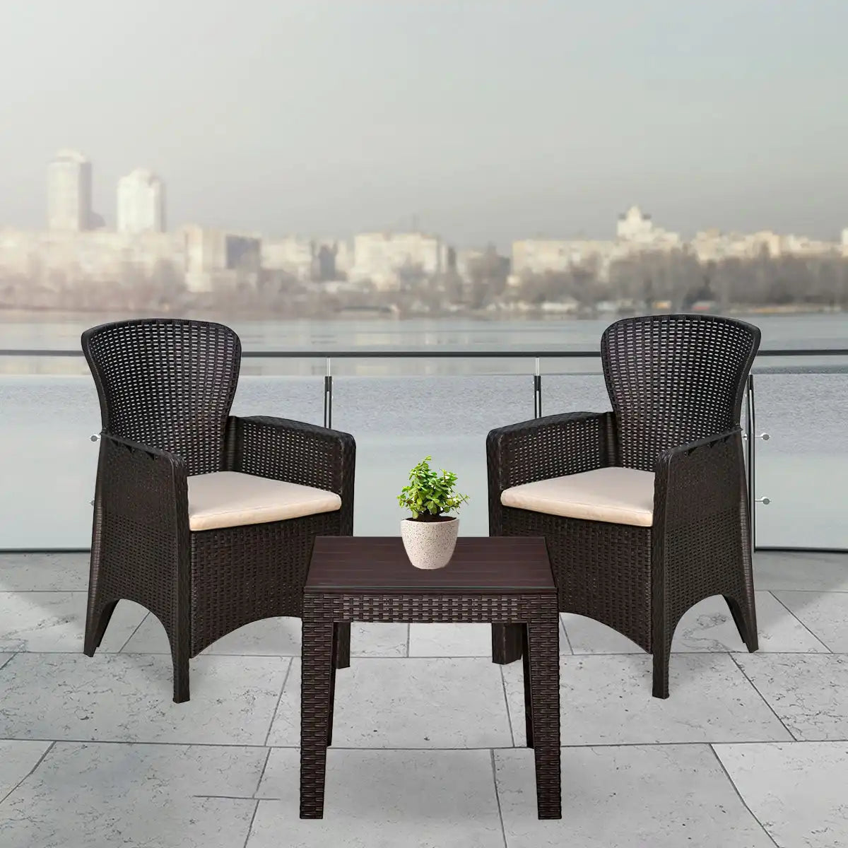 Nilkamal Breeze 2 Seater Balcony Sofa set with Round Center Table with Glass - Main View 4