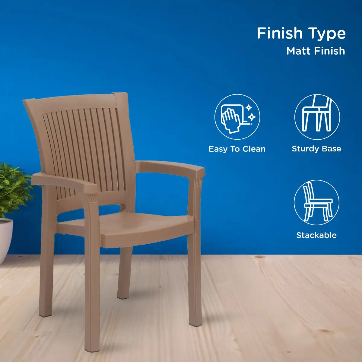 Nilkamal Platinum Premium Plastic Arm Chair (Rattan Dark Beige) - Finish Type Template