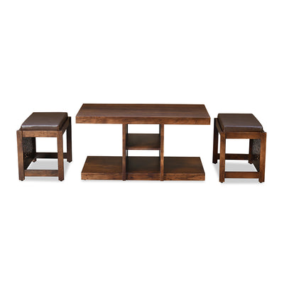 Nilkamal Corner Solid Wood Coffee Table with 2 Set Stools (Walnut)