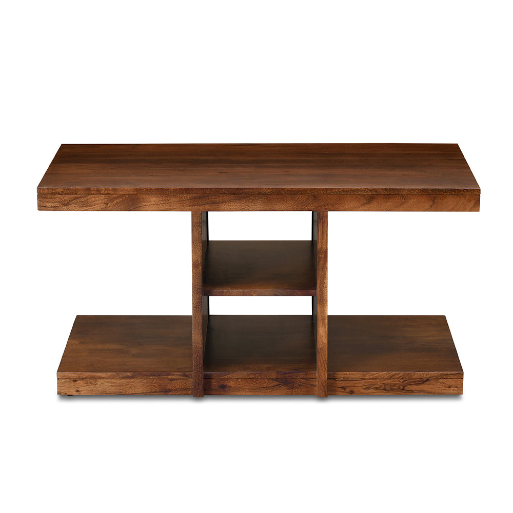 Nilkamal Corner Solid Wood Coffee Table with 2 Set Stools (Walnut)