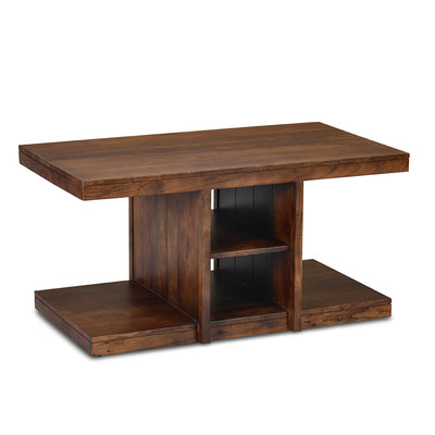 Nilkamal Corner Solid Wood Coffee Table with 2 Set Stools (Walnut)