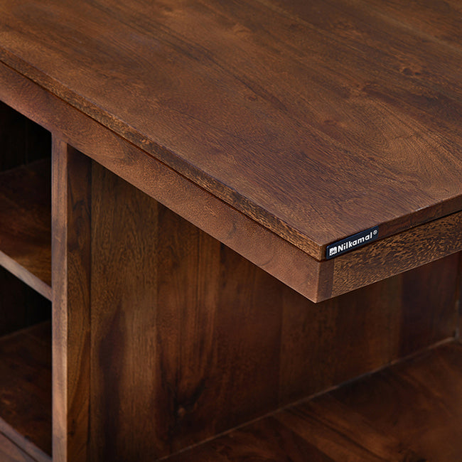 Nilkamal Corner Solid Wood Coffee Table with 2 Set Stools (Walnut)