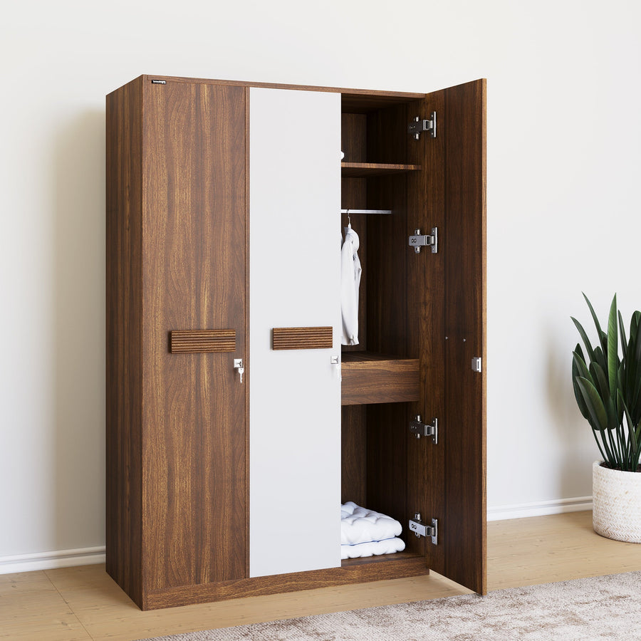 Nilkamal Lodgy New 3 Door Wardrobe (Brown)