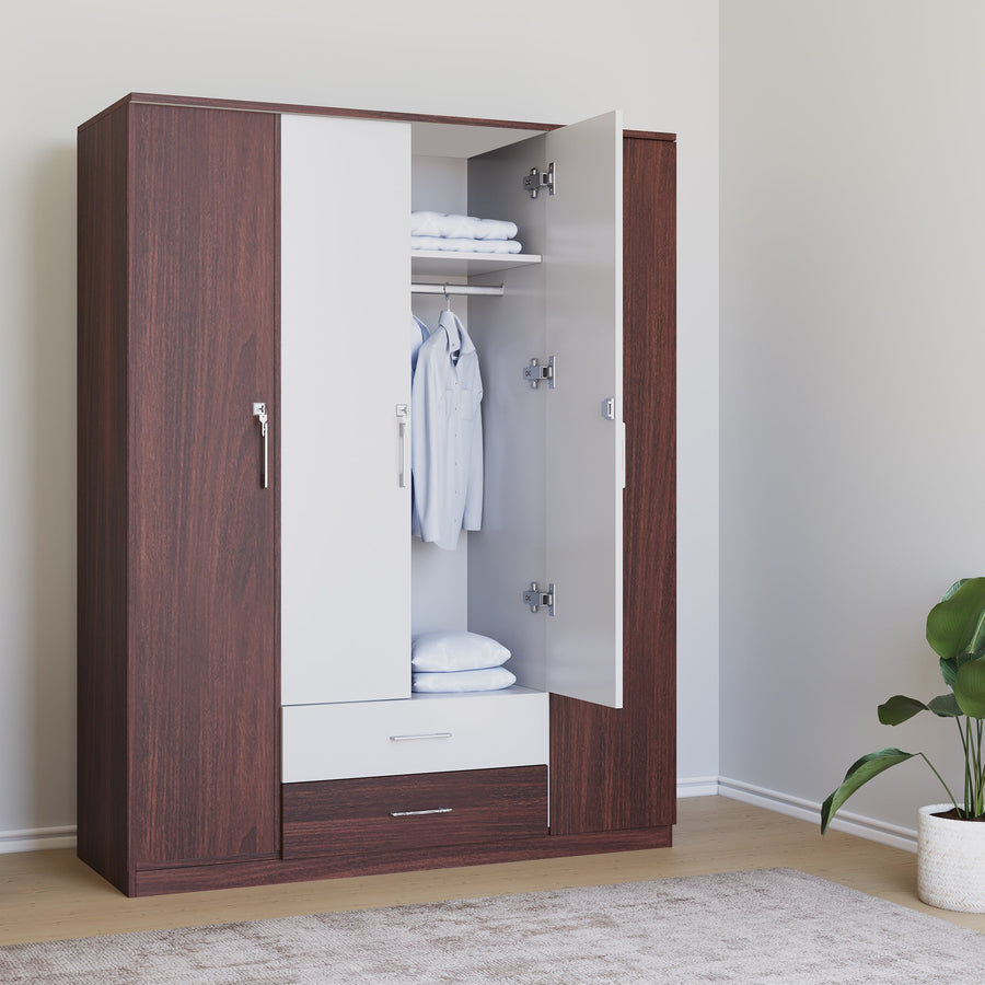 Nilkamal Tristar 4 Door Wardrobe (Brown / White)