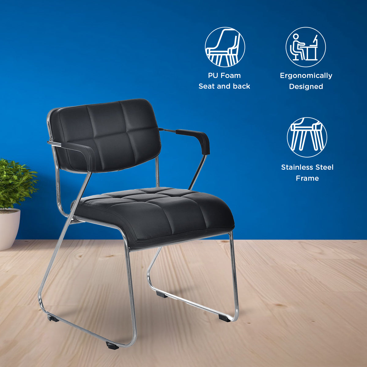 Nilkamal Contract 02 with Arm Visitor Chair (Black)