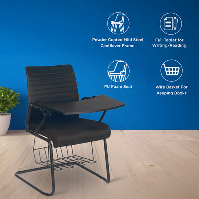 Nilkamal Thames Training Fabric Chair with Writing Shelf (Black)