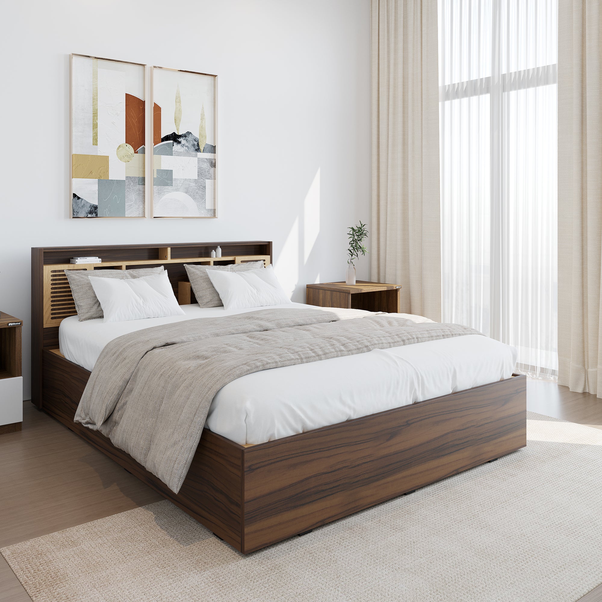 Nilkamal Czar 2 Queen Bed Box Storage (Beech / Walnut)