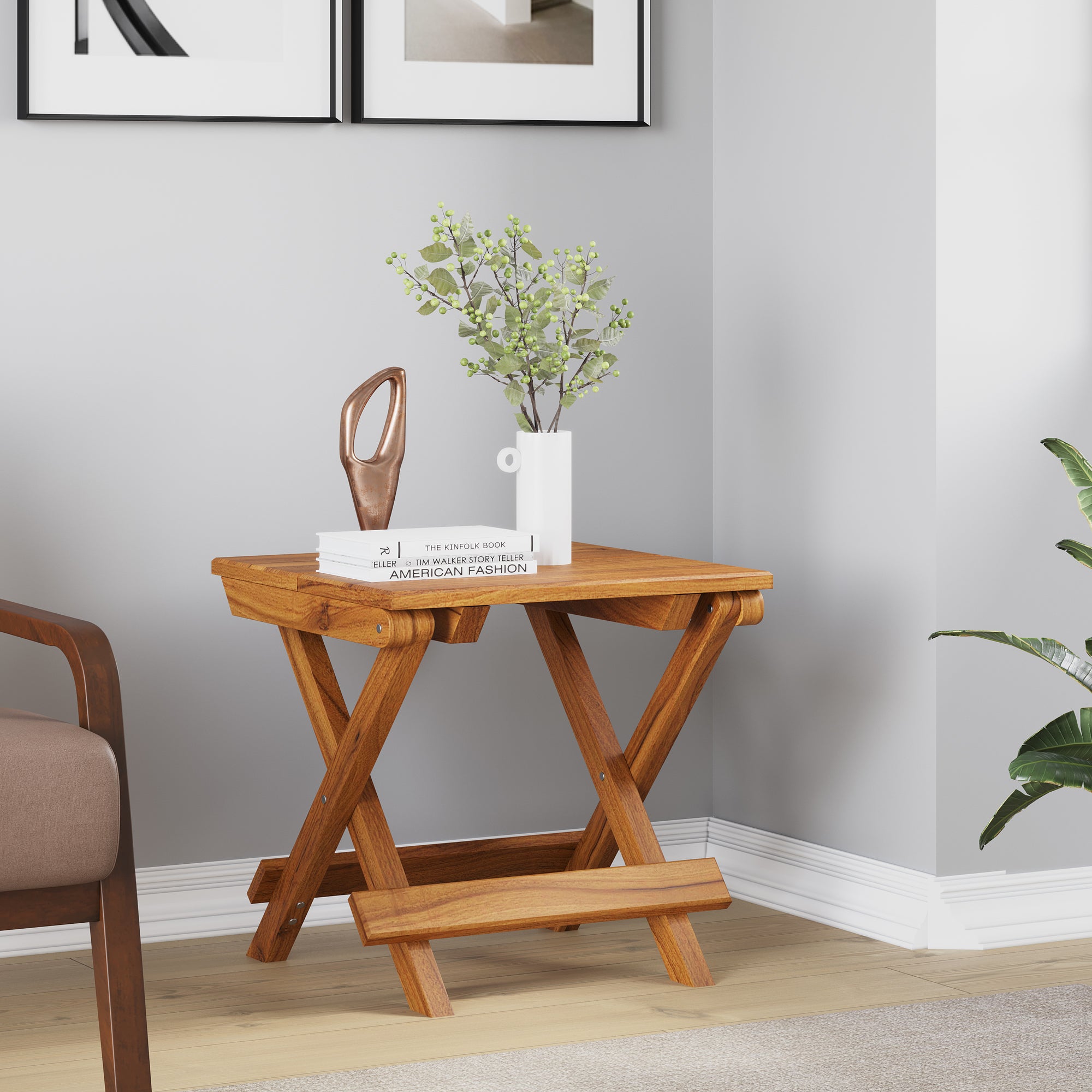 Nilkamal Pablo Teak Wood Folding Table (Natural Walnut)