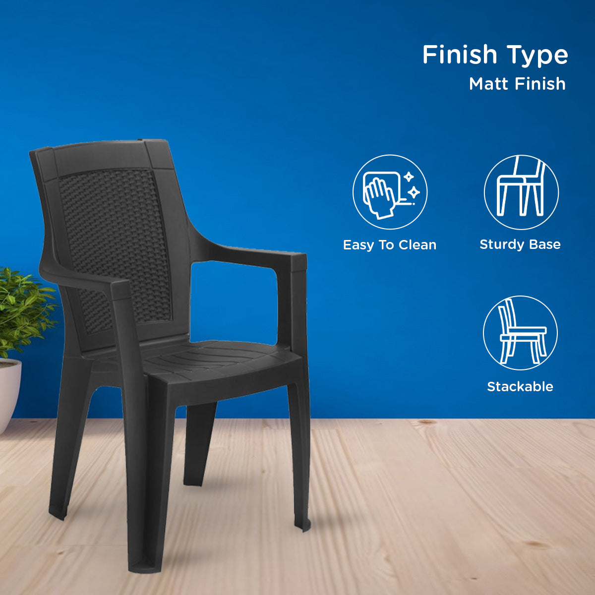 Nilkamal Mystique Plastic Arm Chair (Iron Black)