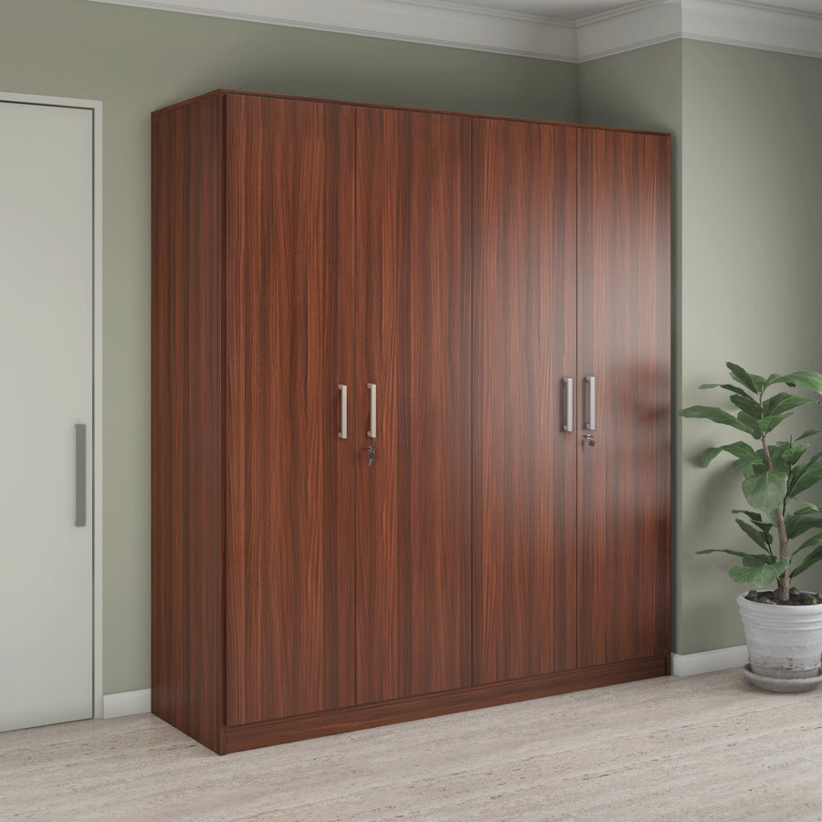 Max 4 Door Engineered Wood Wardrobe without Mirror (Classic Walnut)