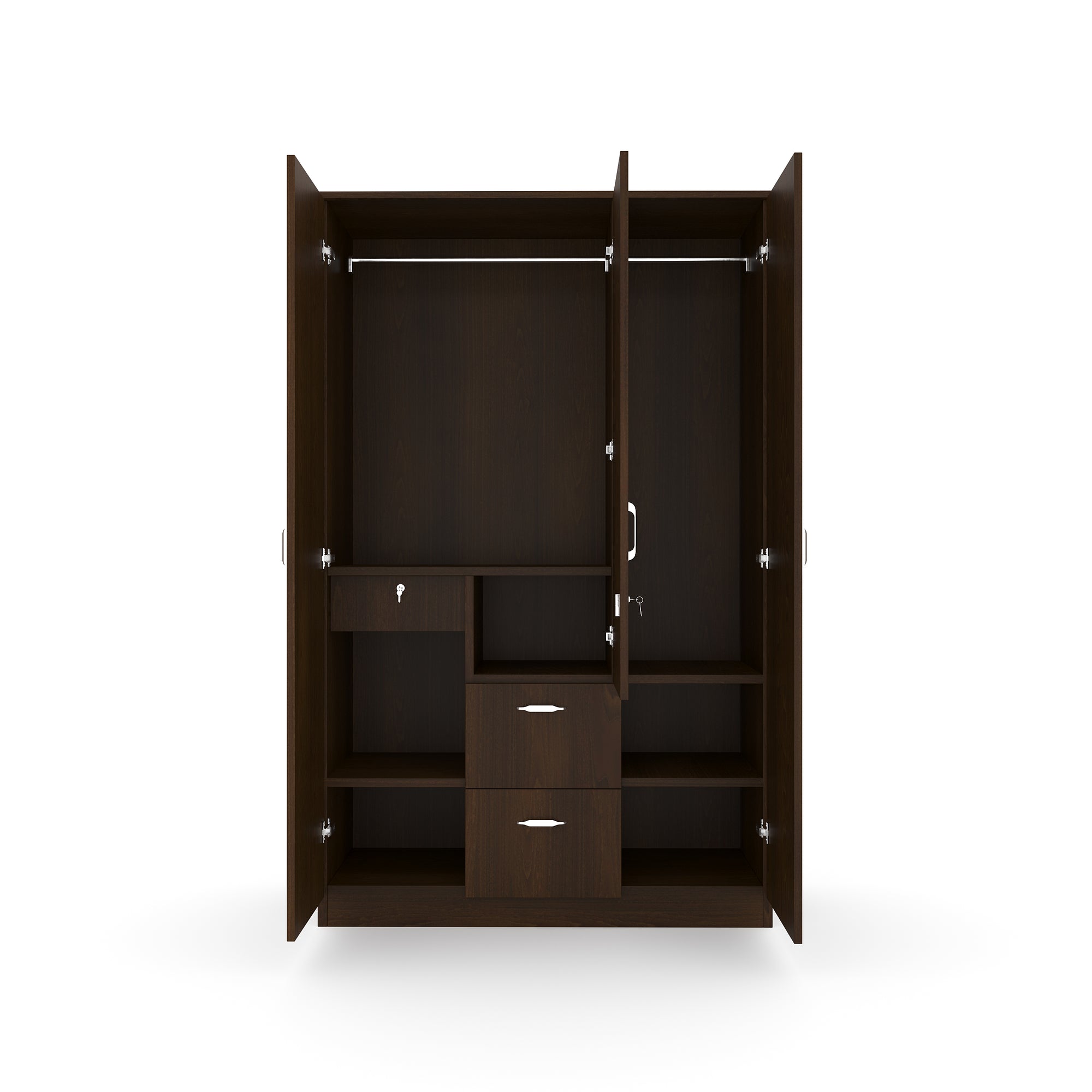 Nilkamal Mozart 3 Door Wardrobe with Mirror (Walnut)