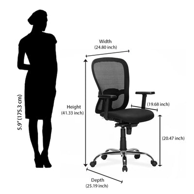 Nilkamal Alba Mid Back Mesh CTS Chrome Base Office Chair (Black)