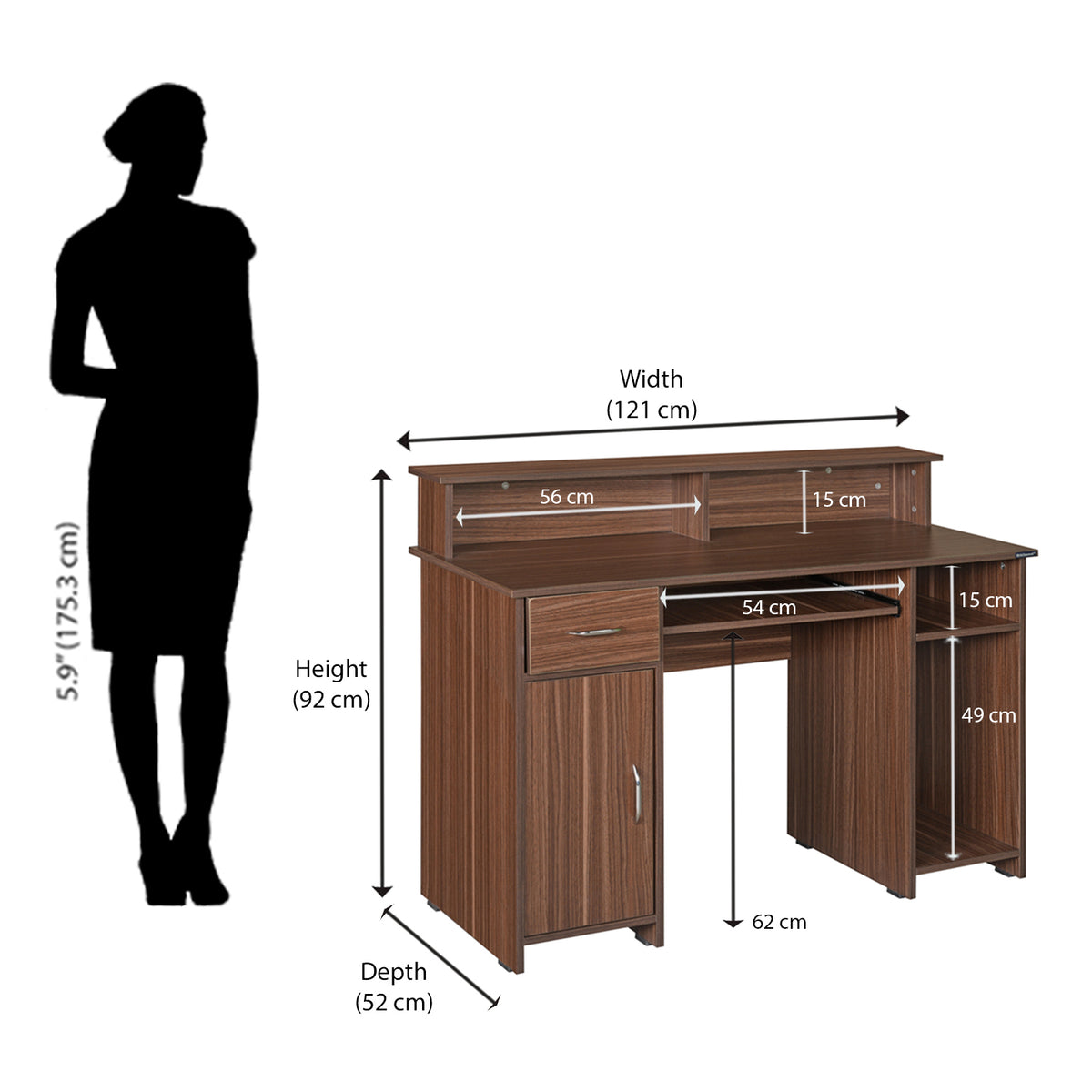 Nilkamal Aldrich New Computer Table (Walnut) Nilkamal Furniture