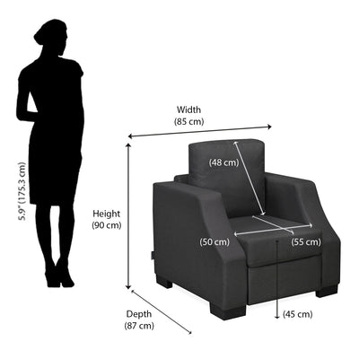 Nilkamal Array 1 Seater Rick Arm Sofa (Dark Grey)