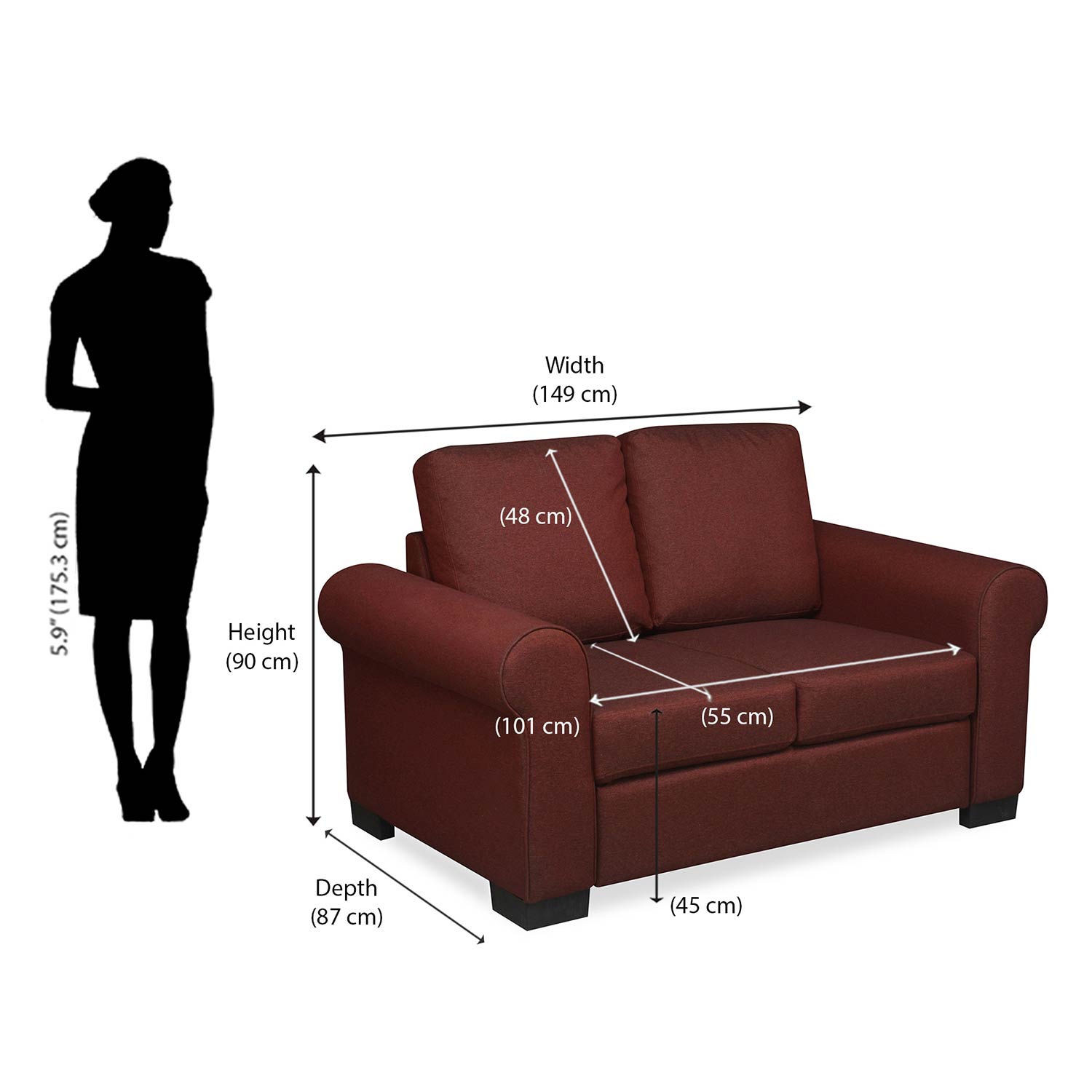 Nilkamal Array 2 Seater Bill Arm Sofa (Maroon)