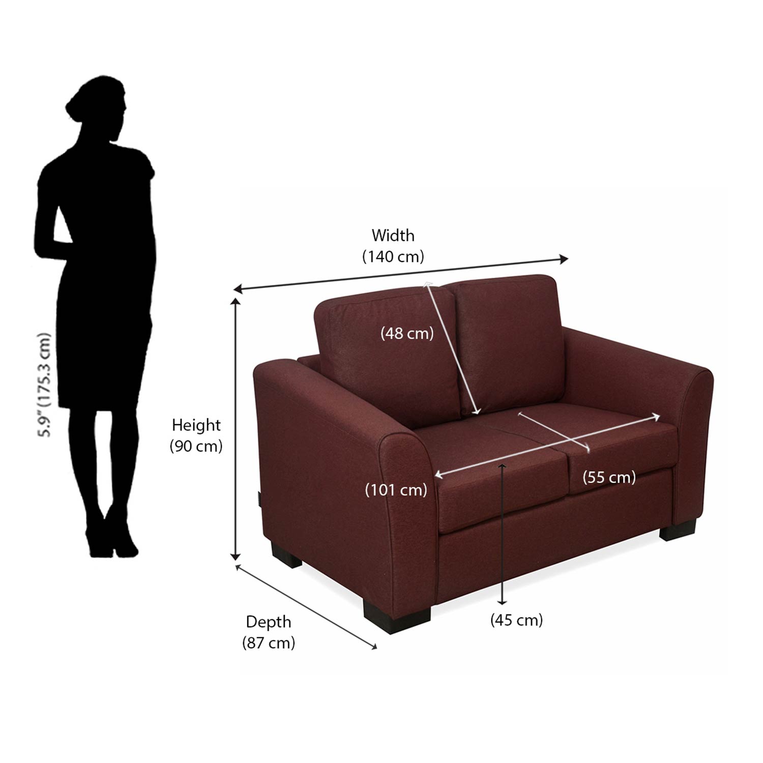 Nilkamal Array 2 Seater Mike Arm Sofa (Maroon)