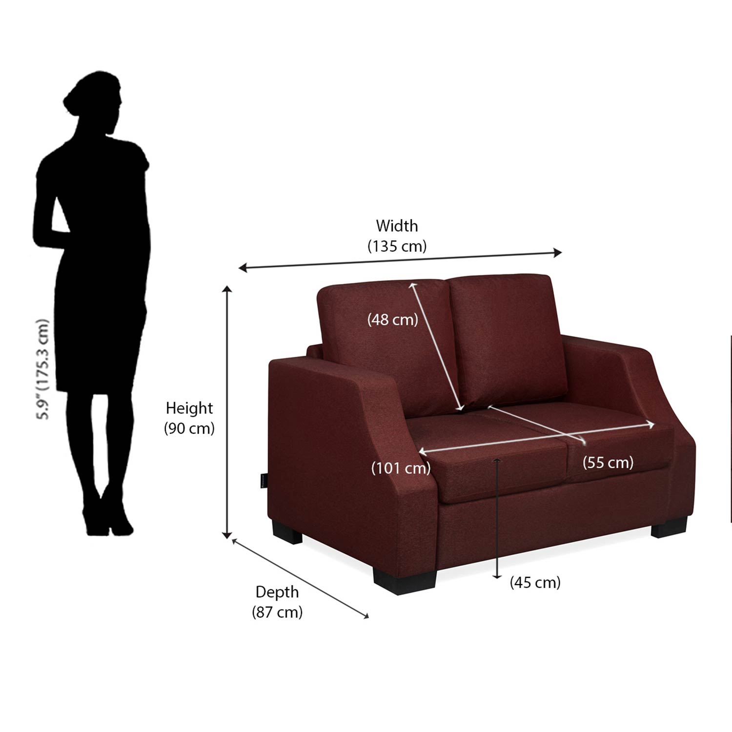Nilkamal Array 2 Seater Rick Arm Sofa (Maroon)
