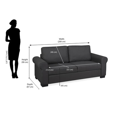 Nilkamal Array 3 Seater Bill Arm Sofa (Dark Grey)