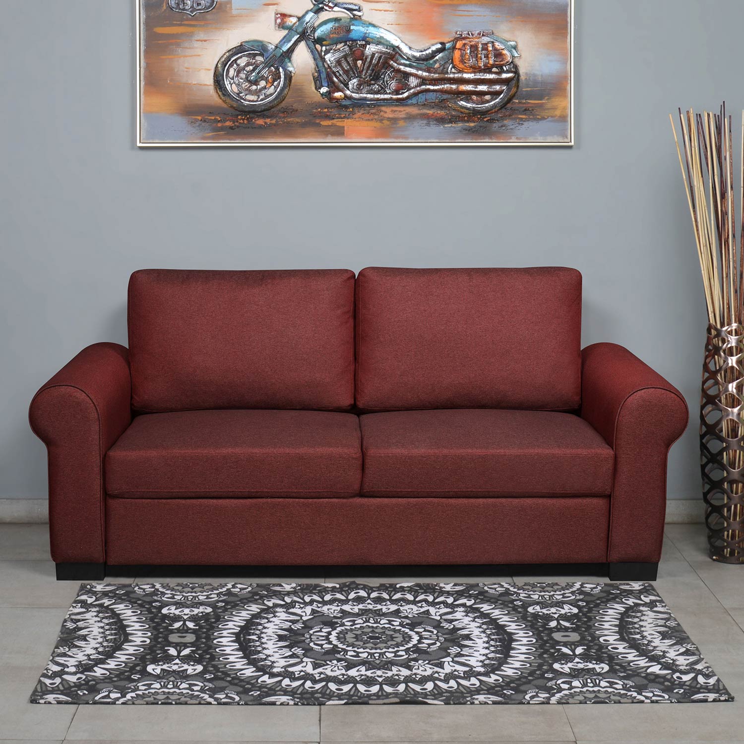 Nilkamal Array 3 Seater Bill Arm Sofa (Maroon)