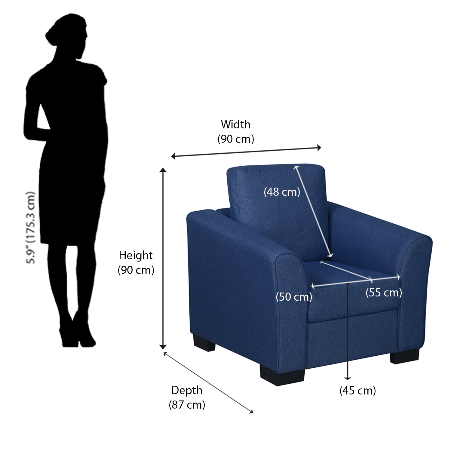 Nilkamal Array 1 Seater Mike Arm Sofa (Blue)