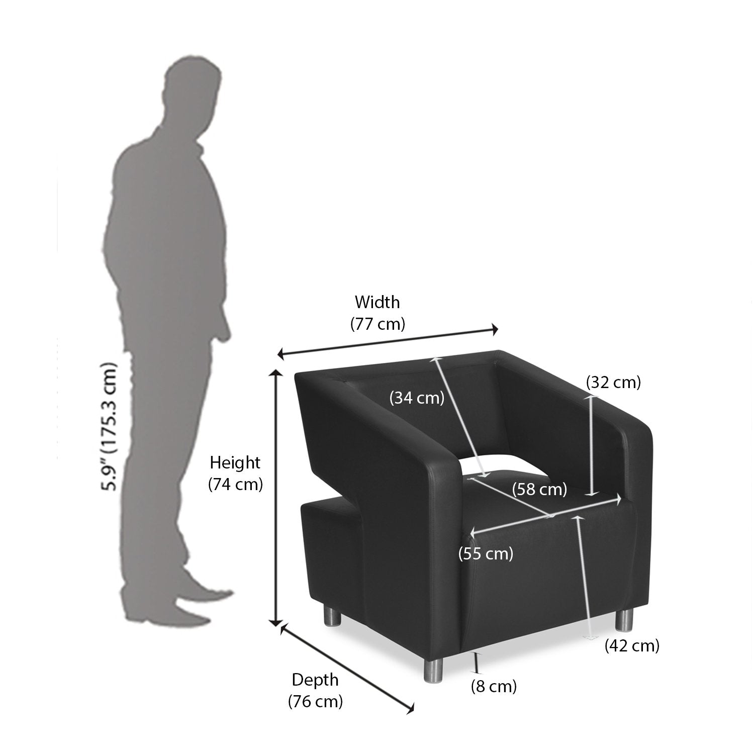 Nilkamal Arrow Leatherette 1 Seater Sofa (Black)