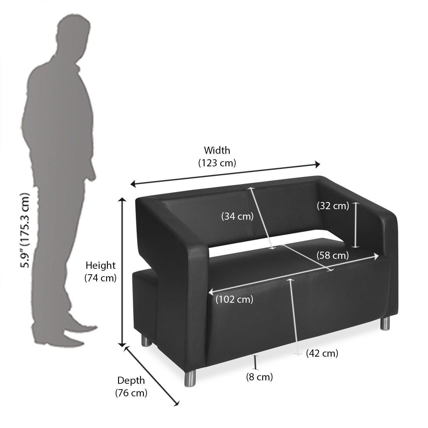 Nilkamal Arrow Leatherette 2 Seater Sofa (Black)