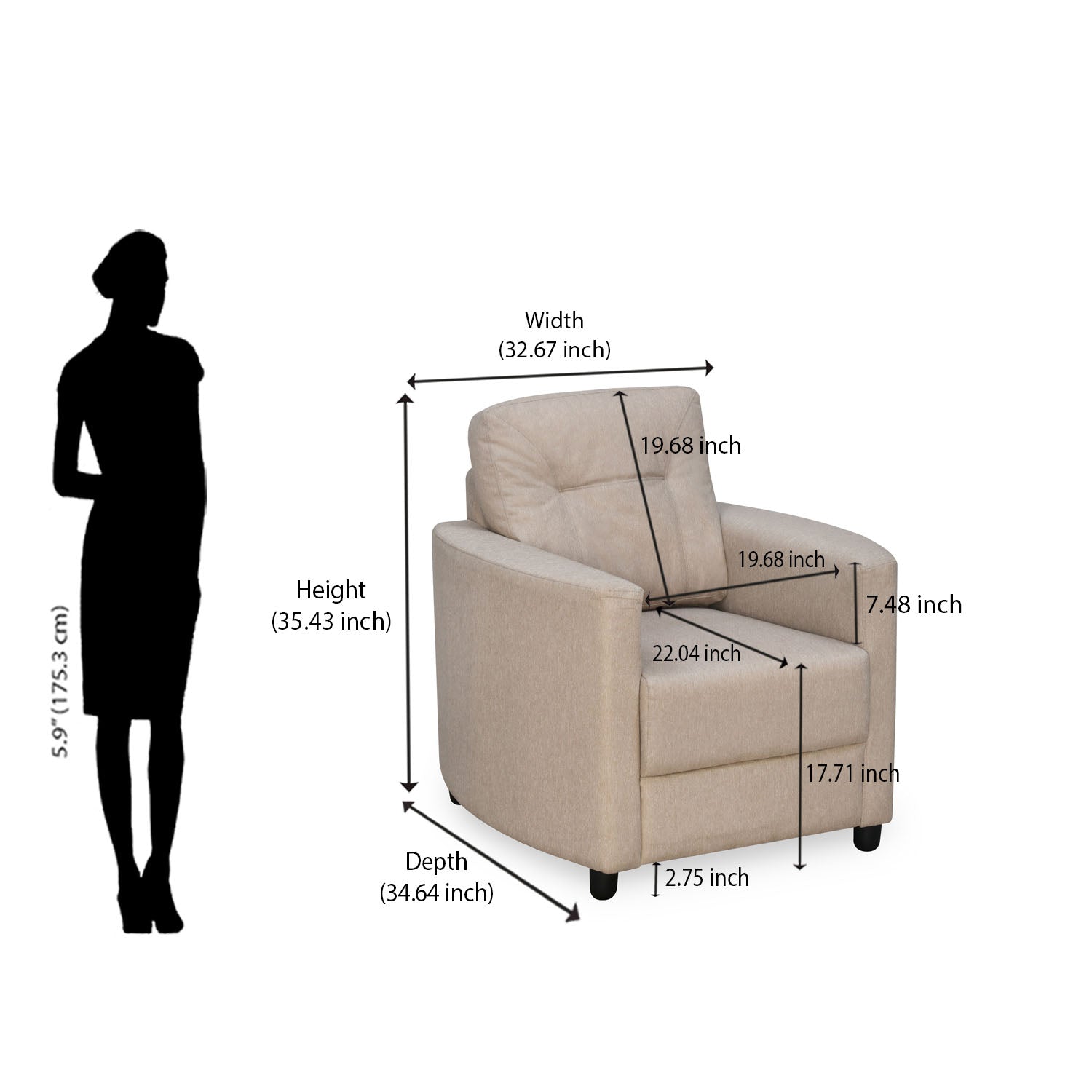 Nilkamal Astonic 1 Seater Fabric Sofa (Beige)