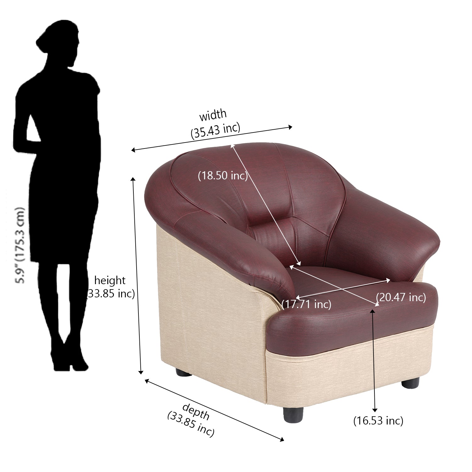 Nilkamal Bright 1 Seater Sofa (Maroon Beige)