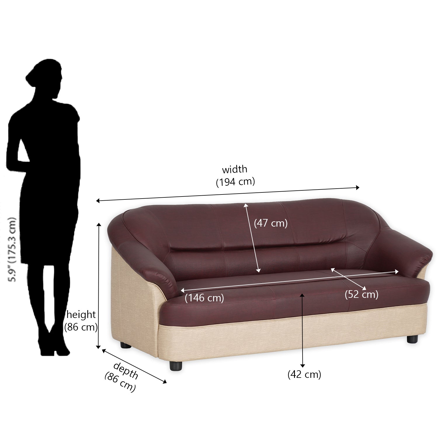 Nilkamal Bright 3 Seater Sofa (Maroon Beige)