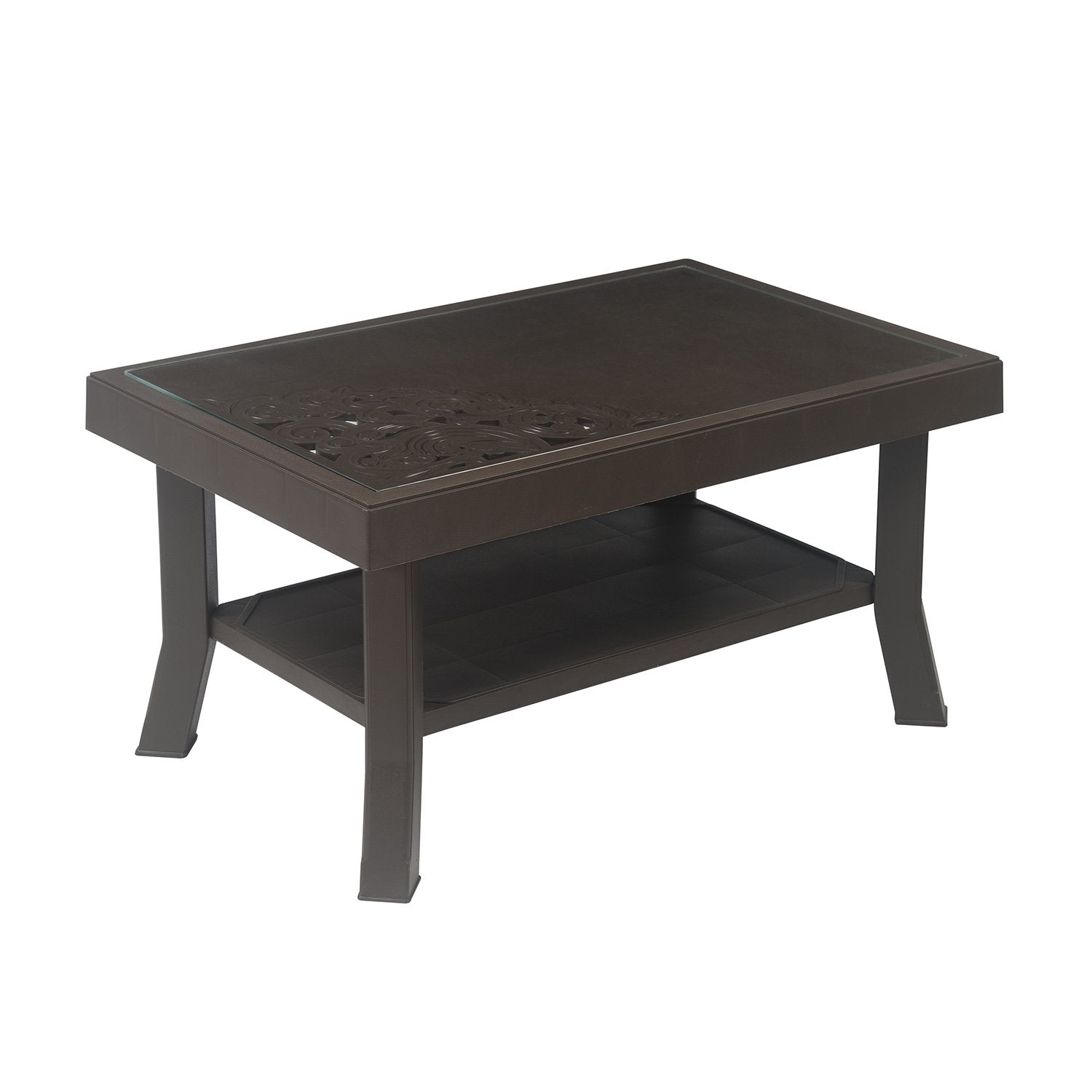 Nilkamal Center Table 2 Carv & Glass (Weather Brown)