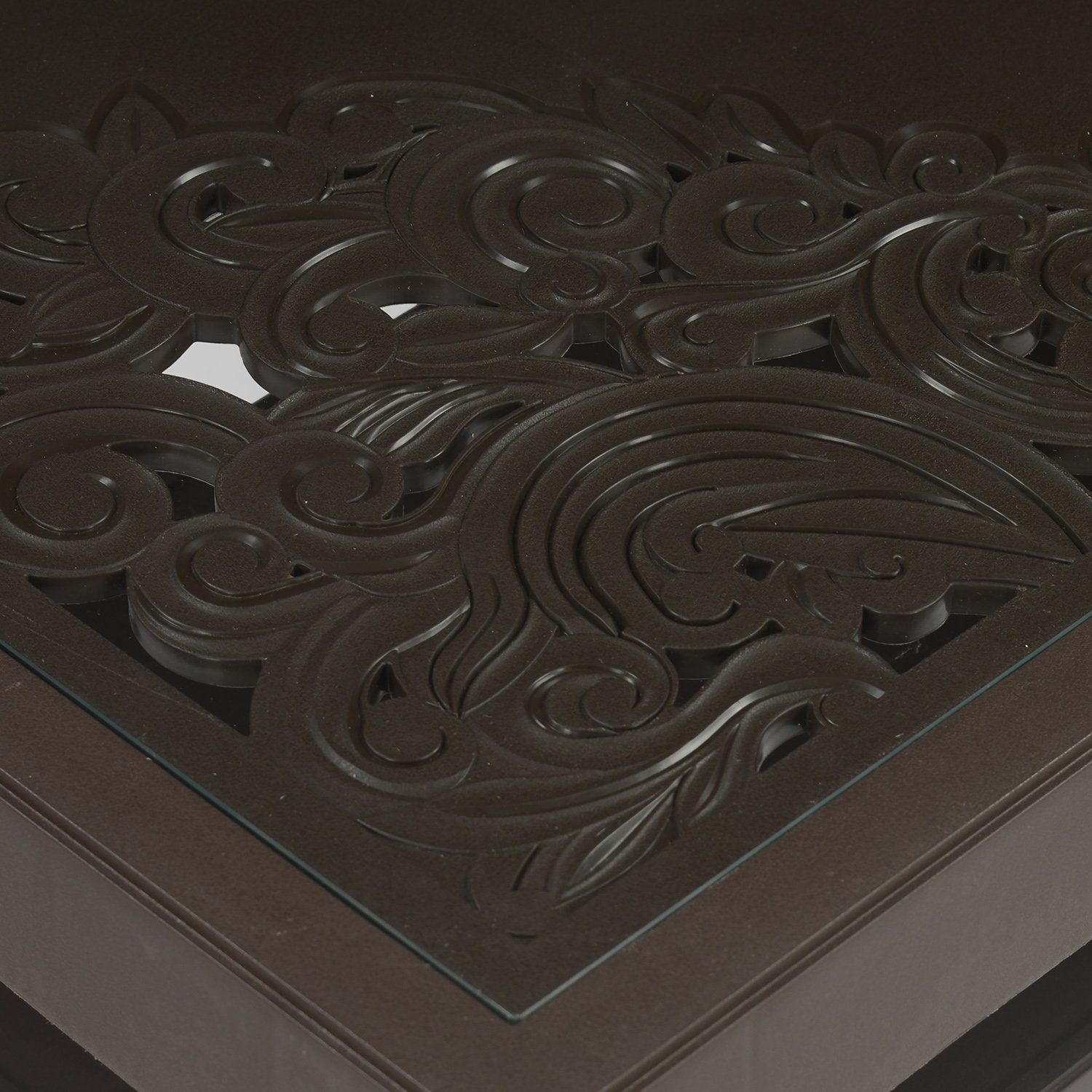 Nilkamal Center Table 2 Carv & Glass (Weather Brown)