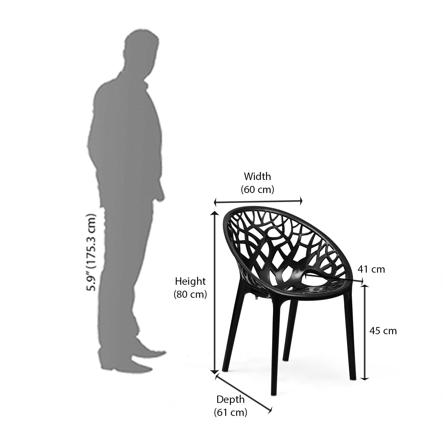 Nilkamal Crystal Polypropylene Armless Chair (Iron Black)