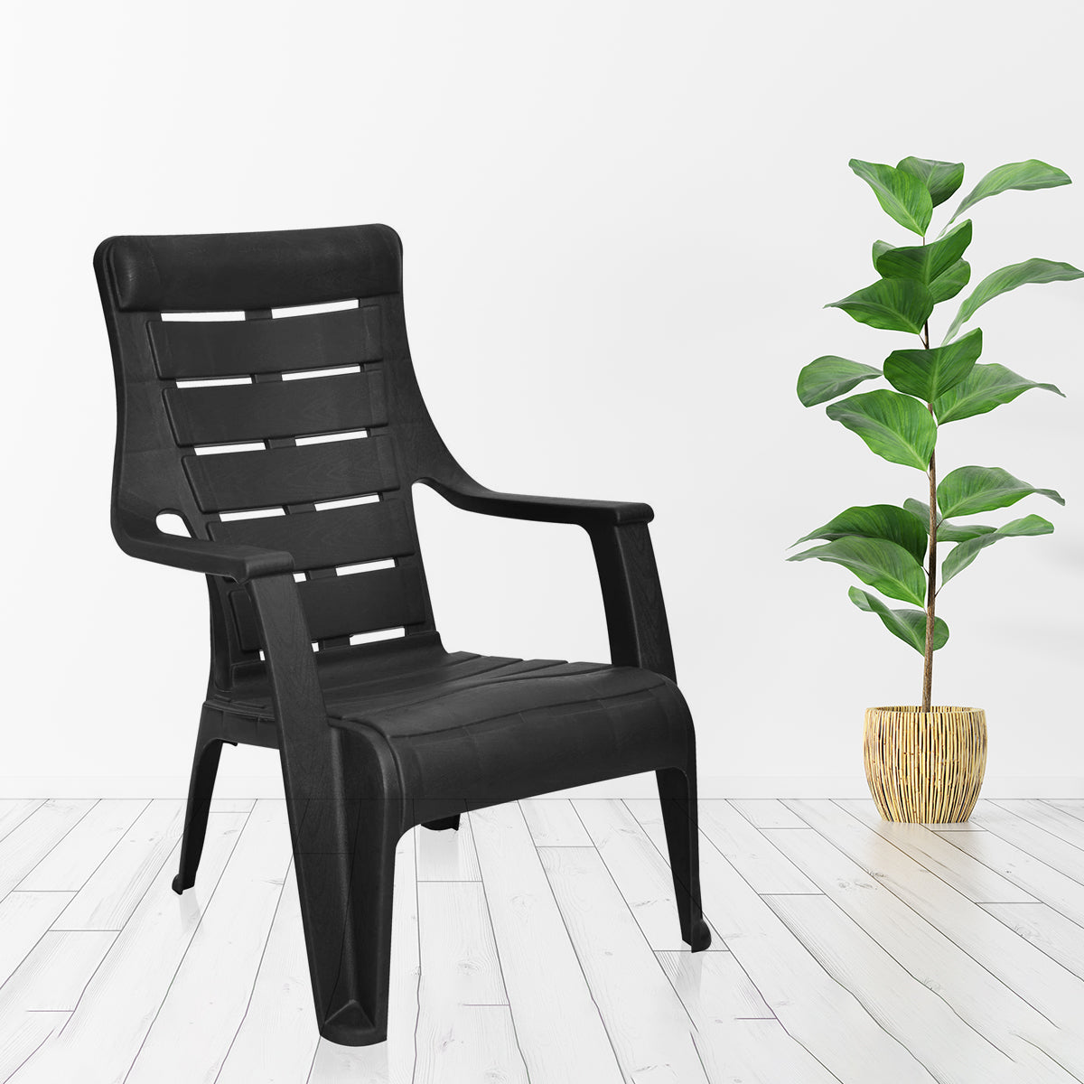 Nilkamal Sunday Plastic Arm Chair (Iron Black)