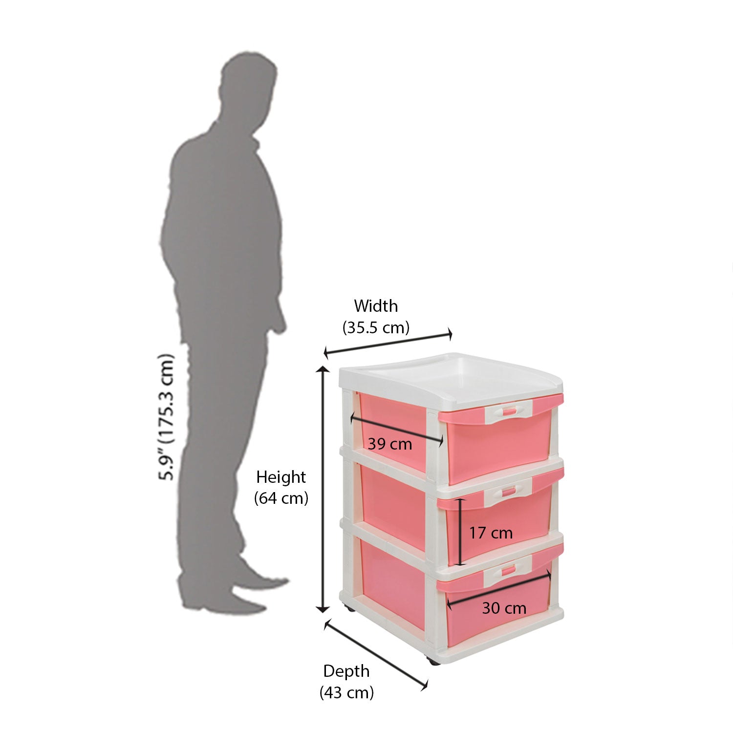 Nilkamal CHTR23 Three Layers Chest of Drawer (Pink and Cream)