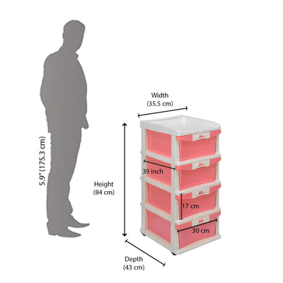 Nilkamal CHTR24 Four Layers Chest of Drawer (Pink and Cream)
