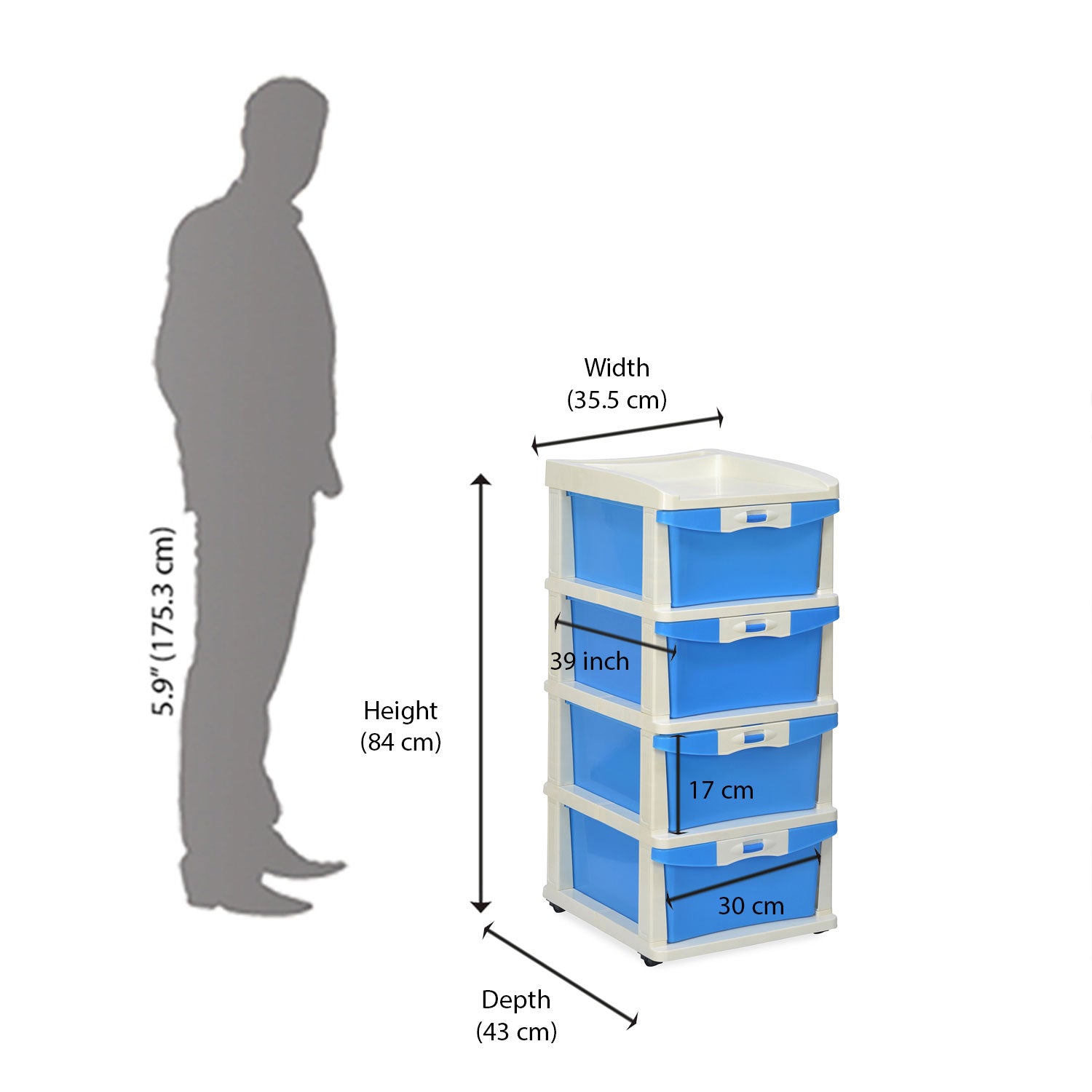 Nilkamal CHTR24 Four Layers Chest of Drawer (Blue and Cream)