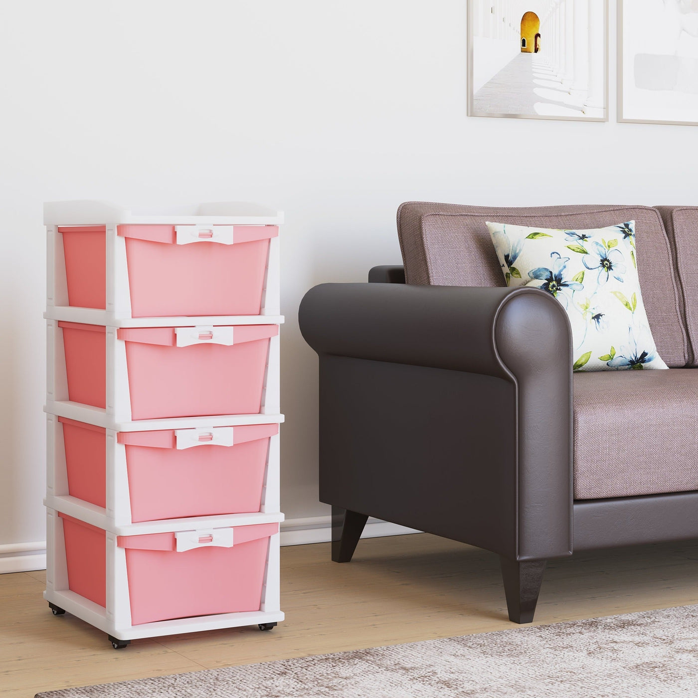 Nilkamal CHTR24 Four Layers Chest of Drawer (Pink and Cream)