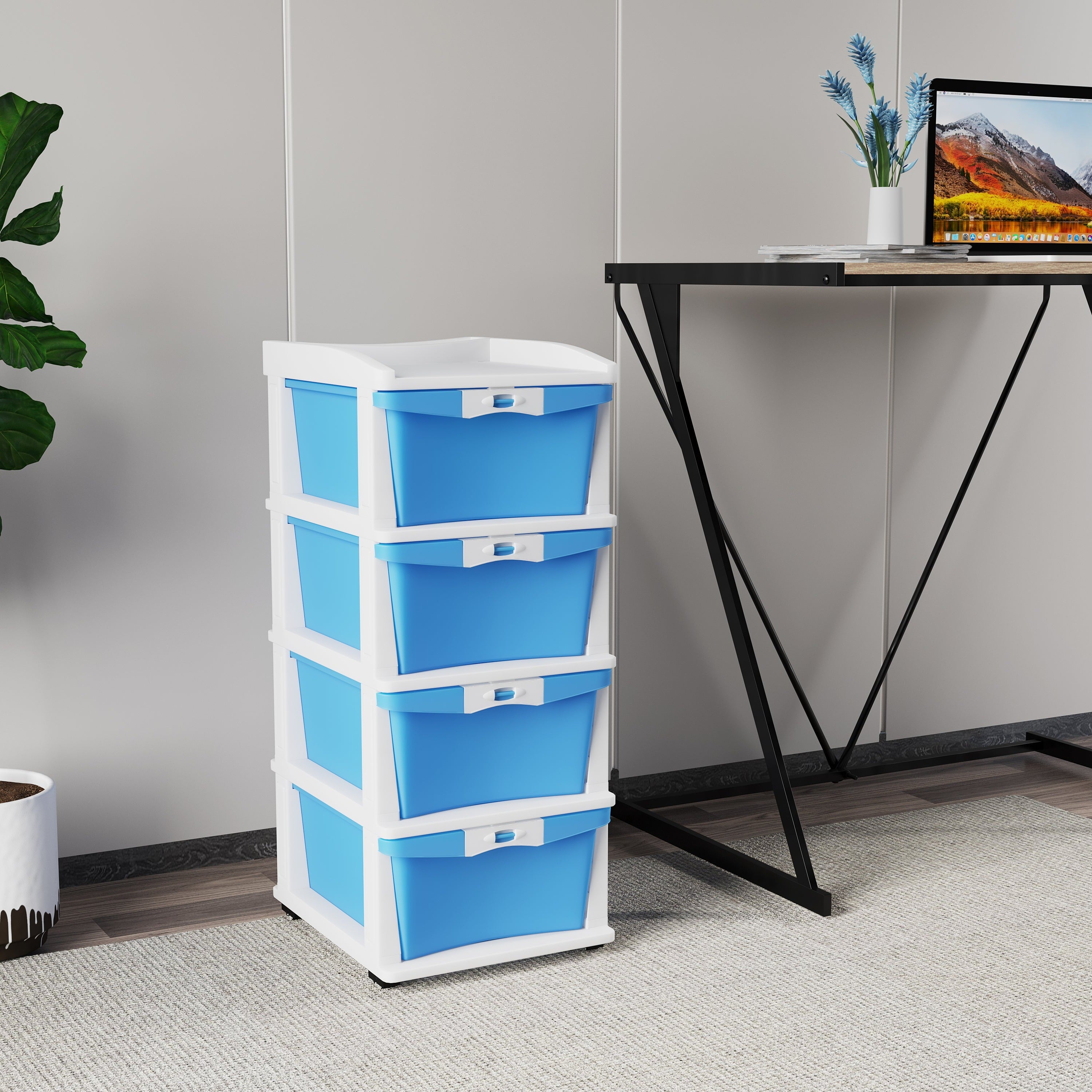 Nilkamal CHTR24 Four Layers Chest of Drawer Blue and Cream