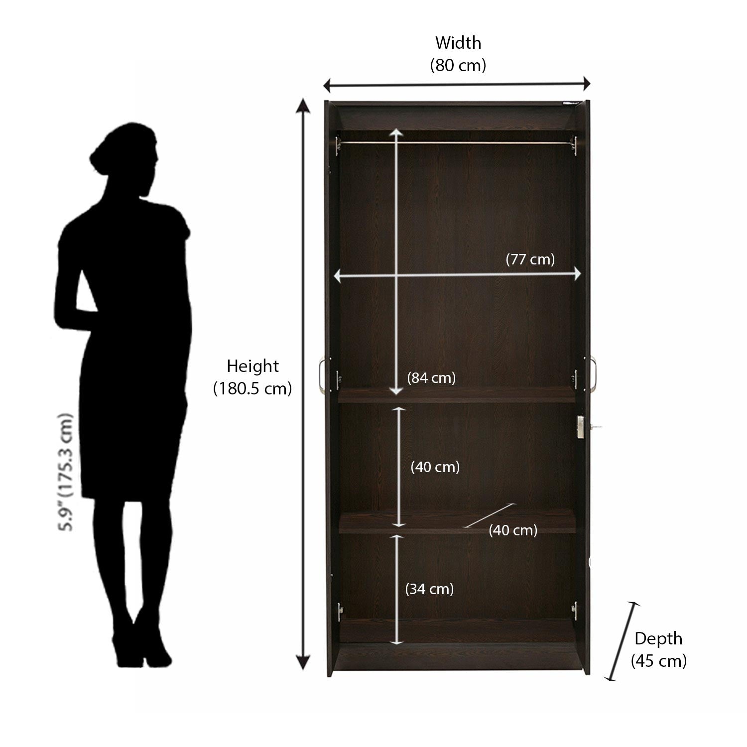 Nilkamal Crystal 2 Door Wardrobe (New Wenge & Natural Ebony)