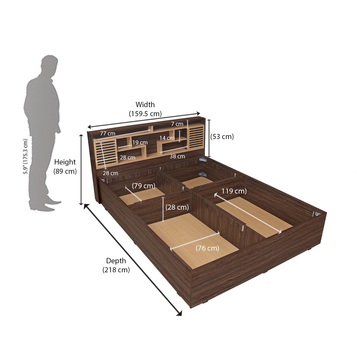 Nilkamal Czar 2 Queen Bed Box Storage (Beech / Walnut)
