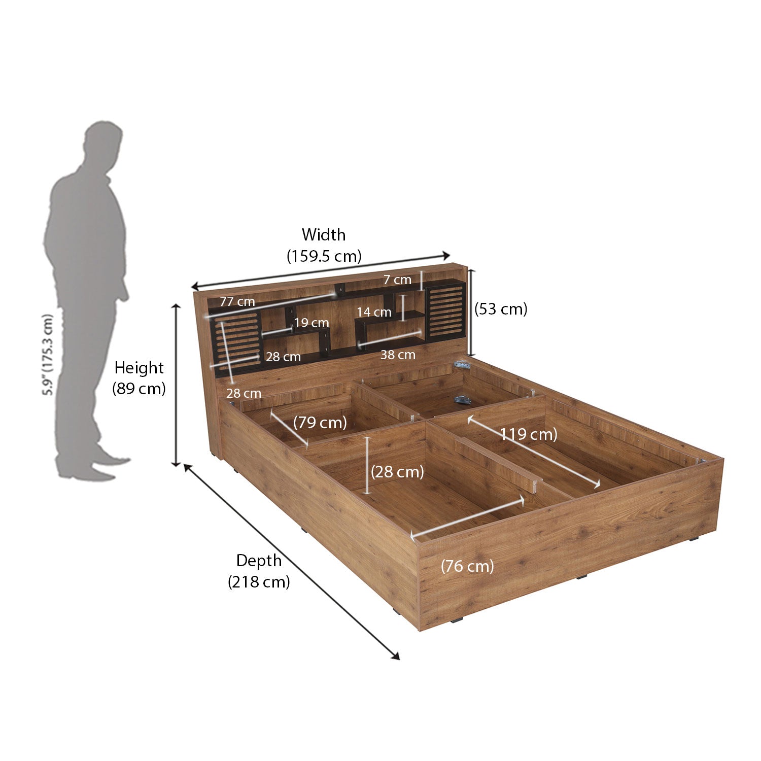 Nilkamal Czar 2 Queen Bed Box Storage (Wen / Knotwood)